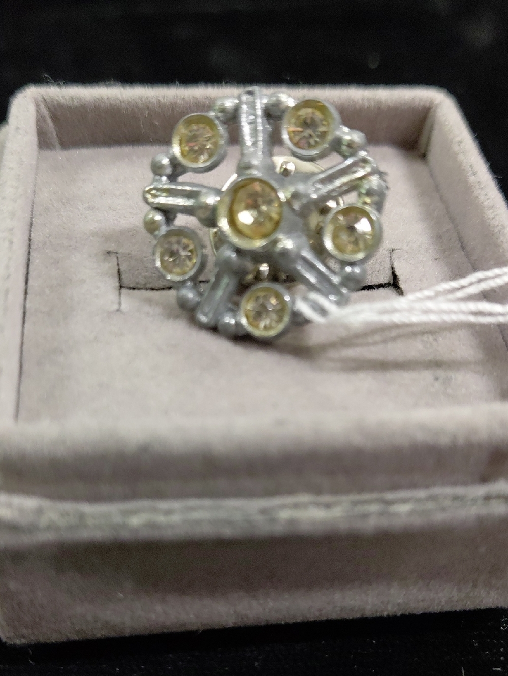 Silver-Tone Yellow Crystal Cluster Brooch - Women Jewelry